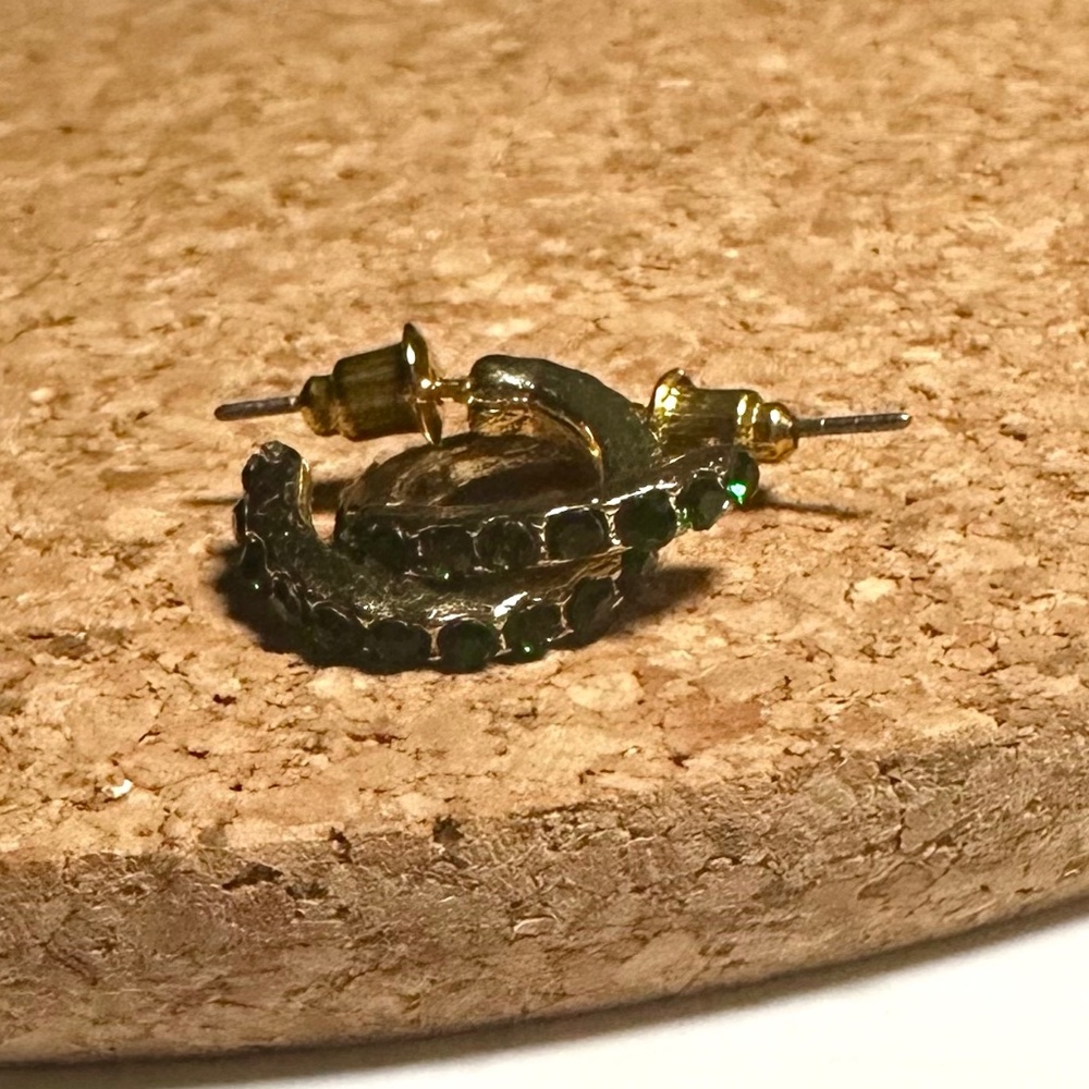 Sparkling Green Small Gold Hoop Earrings